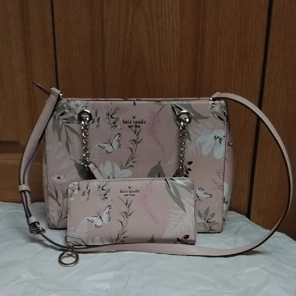 Kate Spade Briar Lane "Meena" Botanical Garden Print Satchel/Crossbody Set - Picture 1 of 11
